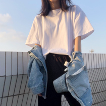 Pure cotton white short-sleeved t-shirt womens 2022 new loose thin bottoming shirt round neck half-sleeved top womens summer