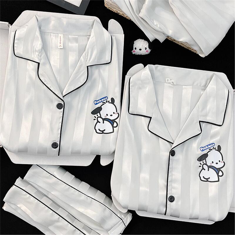 Victoria Silk Three-Piece Set Couple's Mulberry Silk Pajamas for Women with Chest Pads, Pacha Dog Short-Sleeved Men's Loungewear Victoria Silk Three-Piece Set Couple's Mulberry Silk Pajamas for Women with Chest Pads, Pacha Dog Short-Sleeved Men's Loungewear