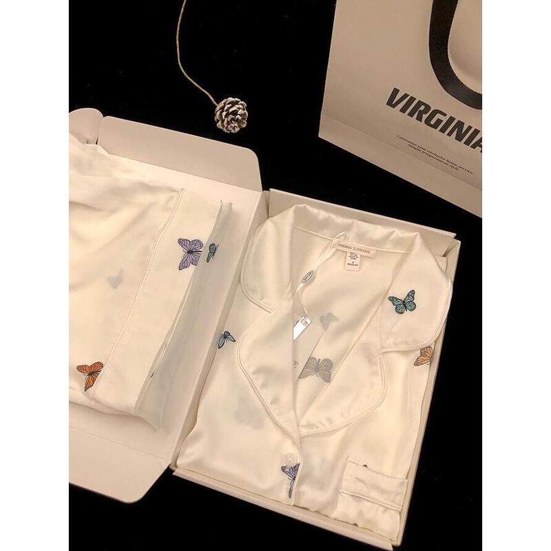 Victoria's Summer High-Quality Silk Pajamas for Women, Same Style as on Xiaohongshu, Made of Milk Silk Satin with Butterfly Print