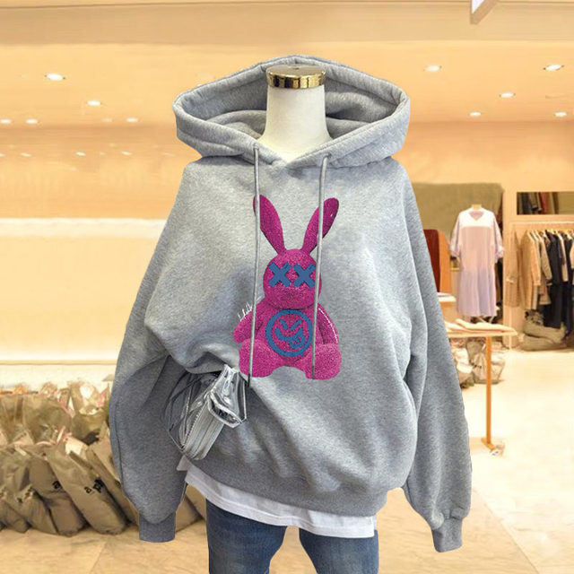 Rabbit sweater women's 2022 new loose oversize dropped shoulders hooded long-sleeved spring and autumn thin coat ins