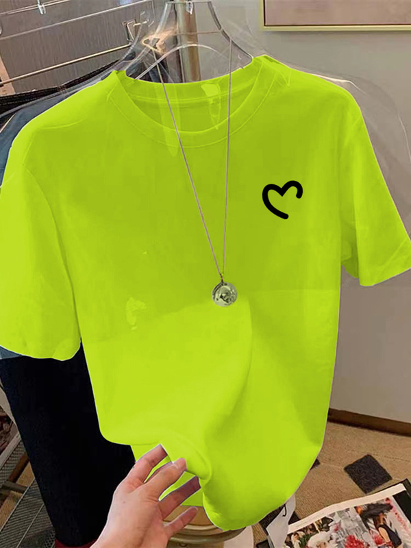 European Women's Clothing 2026 New Fluorescent Green T-Shirt Women's Short-Sleeved Pure Cotton Loose ins Half-Sleeve T-Shirt Summer