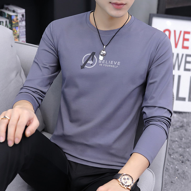 Round neck T-shirt men's long-sleeved modal cotton spring and autumn thin section 2021 new trend high-end men's T-shirt top