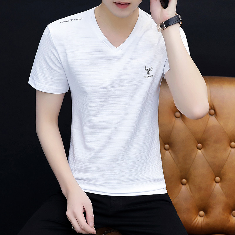 Summer V collar short sleeve T-shirt man 2022 new summer pure cotton half sleeve T-shirt with clothes for men's undershirt