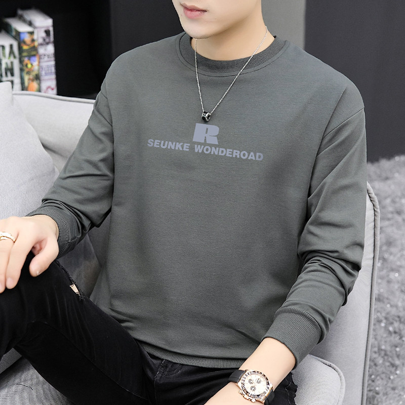 Pure cotton long sleeve T-shirt male round collar spring autumn season 2022 new thin section large size men's thick T-shirt T-shirt with undershirt tide