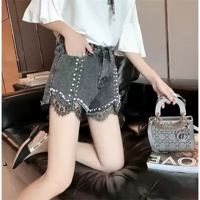 Denim shorts female students summer new Korean version of high waist slim large size loose a character Hot Pants Women wide legs