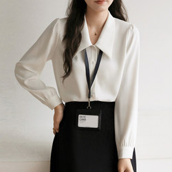 French-Style White Pointed Collar Shirt for Women, New Autumn Collection, High-End Commuter Professional Interview Attire, Elegant Long-Sleeve Regular Shoulder Top