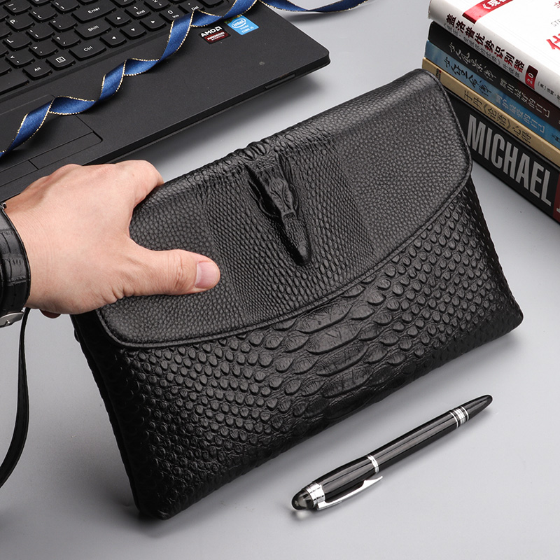 New handbag male dermis Handbag Damp Large Capacity Flip Hand Grip Bag Men's Clips Crocodile Crocodile Leather Male Bag