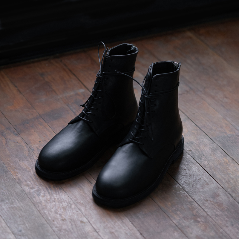 Sagesalt Matte Black Lace-Up Zippered City Travel Ankle Boots 5002Bk Sagesalt Matte Black Lace-Up Zippered City Travel Ankle Boots 5002Bk