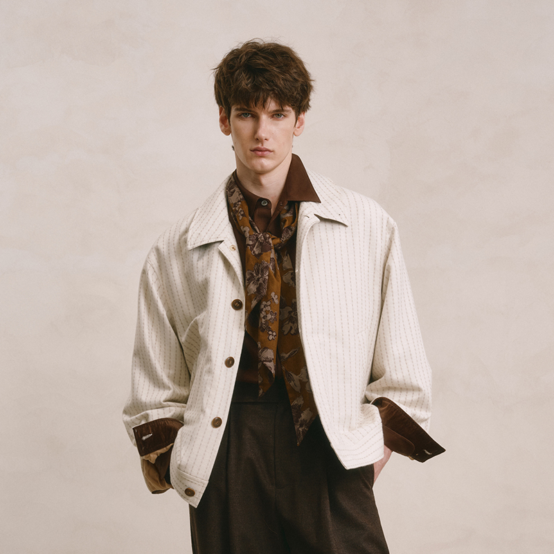 「25 Early Spring」Sagesalt Double Pocket Hem Elastic Striped Jacket 6050St