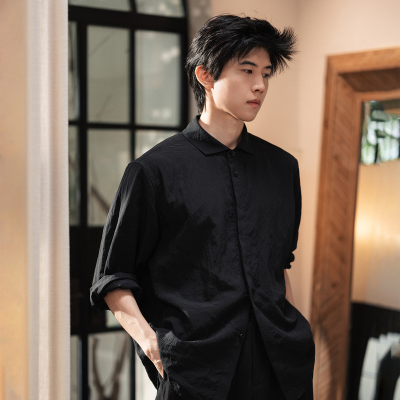 New Autumn and Winter Product: Sagesalt Lyocell Washed Matte Smoky Black Long-Sleeve Shirt Tencel Shirt New Autumn and Winter Product: Sagesalt Lyocell Washed Matte Smoky Black Long-Sleeve Shirt Tencel Shirt