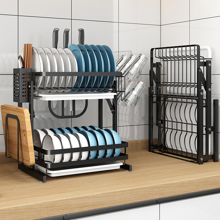 Sakura Qi dish rack drain rack kitchen rack free punching folding drain rack multi-layer storage rack