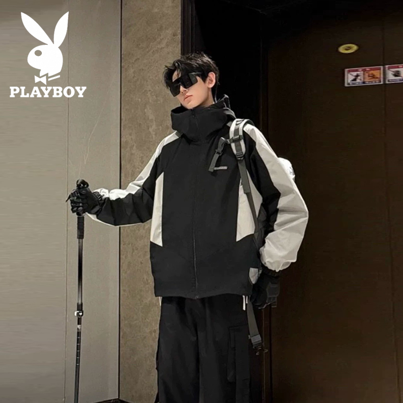 Playboy Outdoor Functional Style Double-Sided Hooded Windbreaker Men's Windproof Loose Outdoor Single-Layer Jacket