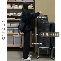 Small Black Jeans Womens Autumn and Winter High Waist Straight Pants Retro Sweet Cool Smoke Pipe Pants Mopping Daddy Pants