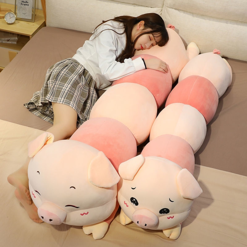 Large Doll Giant Sleeping Cute Strip Pig Hug Pillow Paparazzi Plush Doll Girl Bed Sleeping Clip Legs Super Soft