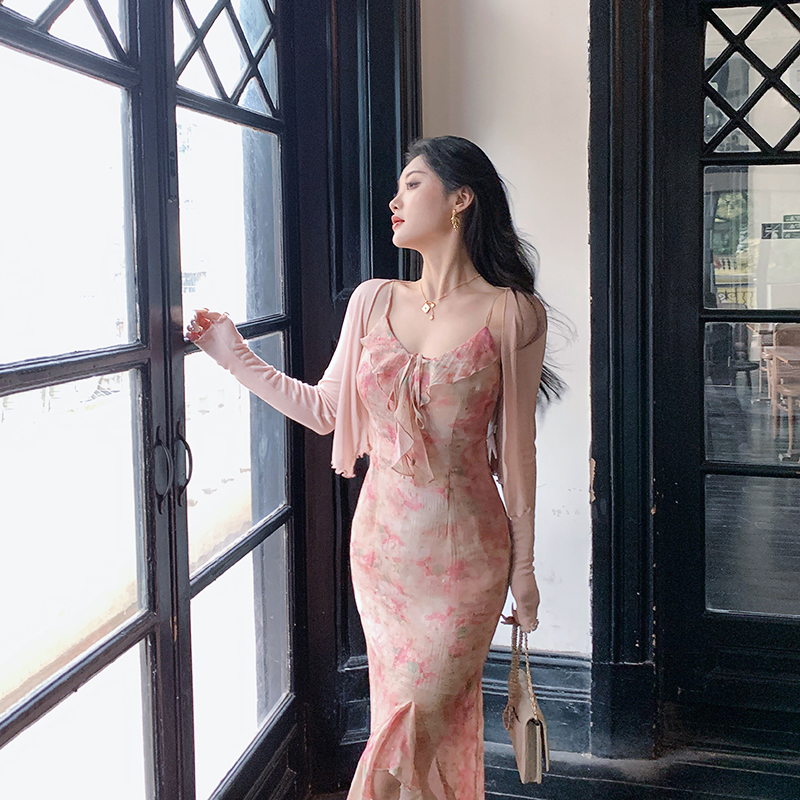 Lin Guanguan Pink Knitted Cardigan Jacket for Women, Summer Thin Style, Paired with a Slip Dress, Outerwear, Small Shawl, Air Conditioning Shirt