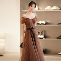 Evening dress 2022 new banquet temperament high-end niche light luxury fairy polka dot dress host high-end sense