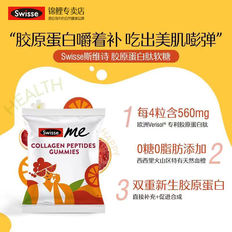 Swisse 胶原蛋白肽透明质酸钠软糖 60粒 天猫优惠券折后￥69包邮（￥169-100）多款可选 京东￥119