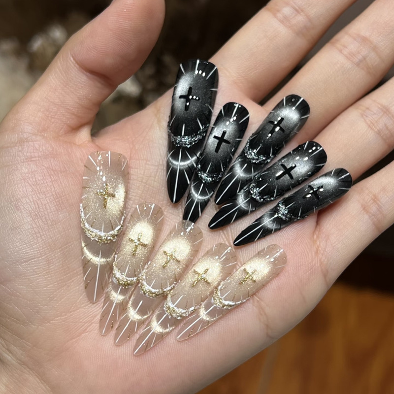 High-End Handmade Wearable Nails, French Cat-Eye Style, Handmade Wearable Nails with Crushed Diamonds and Butterfly Design, Wearable Nails