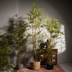 New Chinese-Style Artificial Bamboo Large Green Plant Potted Decoration for Living Room Indoor Fake Tree Landscaping Ornament Courtyard Partition