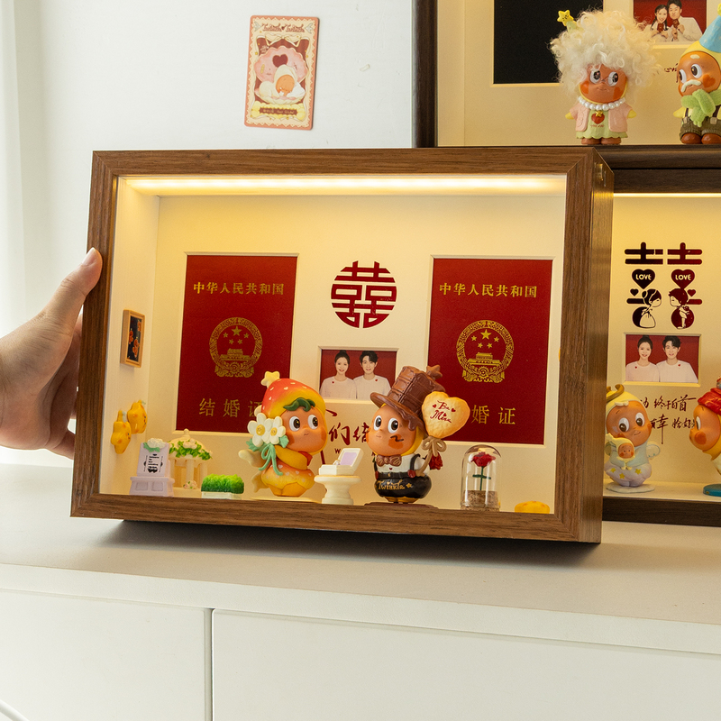 Wedding Certificate Photo Frame with Light, DIY Handmade Blind Box Storage, Wedding Gift, Wedding Anniversary Certificate Hollow Display Frame Wedding Certificate Photo Frame with Light, DIY Handmade Blind Box Storage, Wedding Gift, Wedding Anniversary Certificate Hollow Display Frame