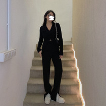 Pants Children Design Sensation Small Crowd Size Dress Black Open Fork Western Dress Pants Fat Sister Mm High Waist Display Slim Fit Pants