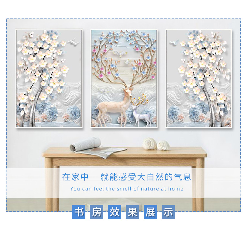 5d kim cương sơn phòng ngủ phòng khách đầy kim cương dán kim cương thêu 2019 mới rhinestone chéo nai sừng tấm khâu bộ ba tài sản - Công cụ & phụ kiện Cross-stitch tranh thêu chữ thập hoa sen