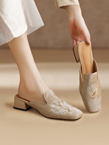 Italian designer~Raraente new Chinese style embroidered toe-toe sandals and slippers with thick heels