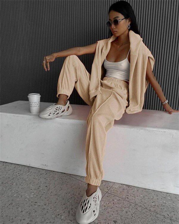 Стильные костюмы long fleece jacket beam feet pants suit women 2-p sportswear