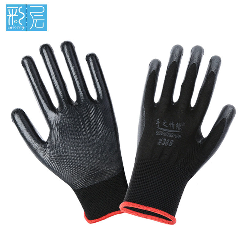 Foreign trade hot-selling nylon nitrile gloves oil-proof rubber industrial labor protection supplies stall can make logo