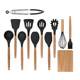 Utensilios de cocina de silicona, juego de 12 piezas, mango de madera, cuchara de cocina, pala, utensilios de cocina de madera, cubo, utensilios de cocina, espátula para verduras, juego de cucharas para sopa