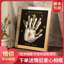 Couple diy oil painting handprint 100 days anniversary gift 520 color graffiti frame family three photo frame