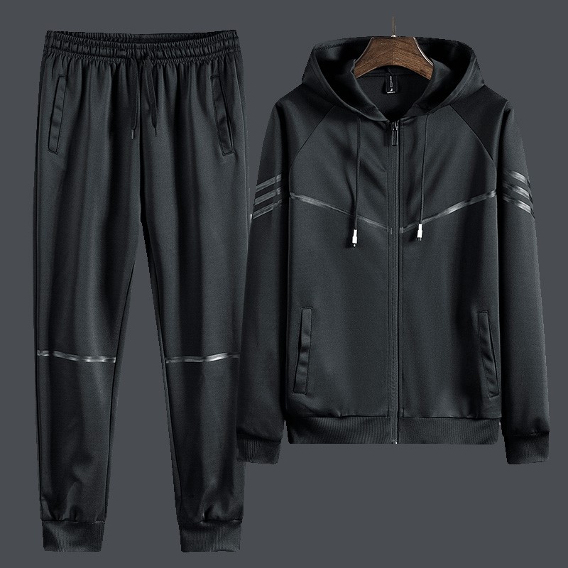 2022 spring and autumn casual solid color long-sleeved men's running sports loose two-piece middle-aged father sportswear jacket