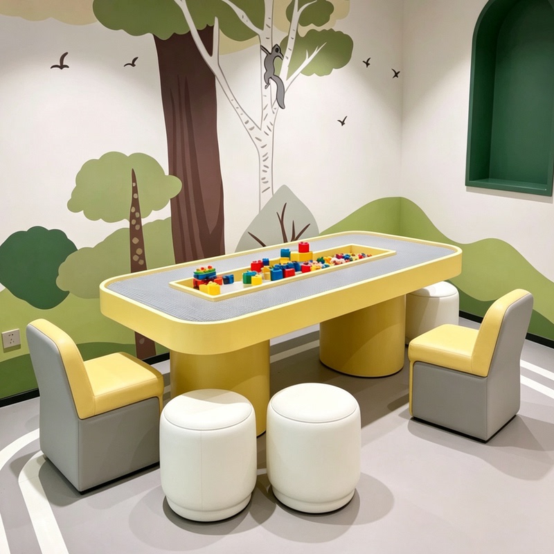 Sales Office Children's Building Block Table, Yellow Creative Game Table, Indoor Toy Table and Chair Set, Children's Craft Table