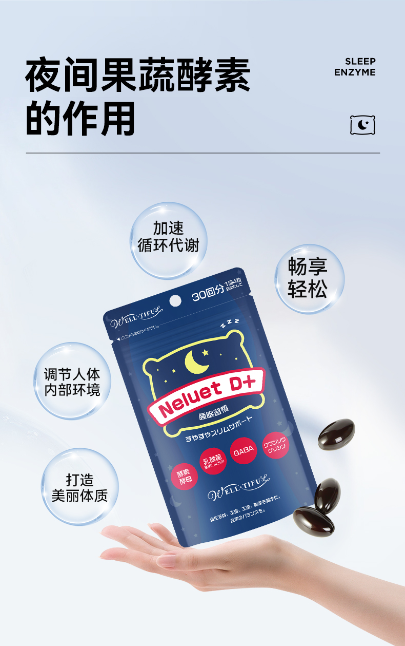 日本进口 WELLTIFUL 夜间睡眠酵素 120粒 图5