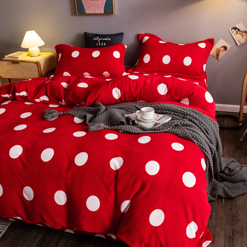 Mercury milk velvet four-piece thickened coral velvet bed sheet double-sided wedding quilt cover flannel net red bed mattress