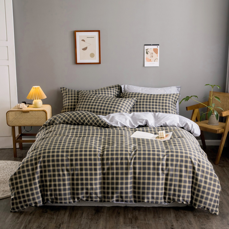 Nordic style men's plaid simple striped bedding cotton four-piece set cotton three-piece bed sheet