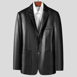Fandu ດູໃບໄມ້ລົ່ນໃຫມ່ Jacket ຫນັງແທ້ຂອງຜູ້ຊາຍ Sheepskin Suit Jacket ເກົາຫຼີແບບກະທັດຮັດຊາວຫນຸ່ມທຸລະກິດ Jacket ບາດເຈັບແລະ