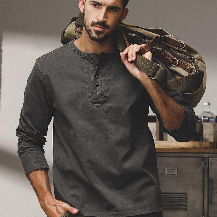 American-Style Heavyweight Vintage Pure Cotton T-Shirt for Men, Long-Sleeved, Spring and Autumn 2026 New Polo Shirt, Loose-Fitting Undershirt
