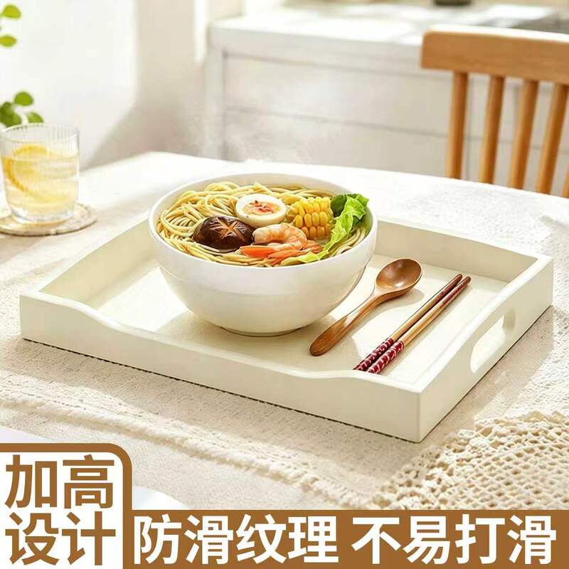 Cream-Colored Double-Handle Tray with Wood Grain Design, Commercial Catering Anti-Scald Serving Tray, High-End Café Dessert Tray