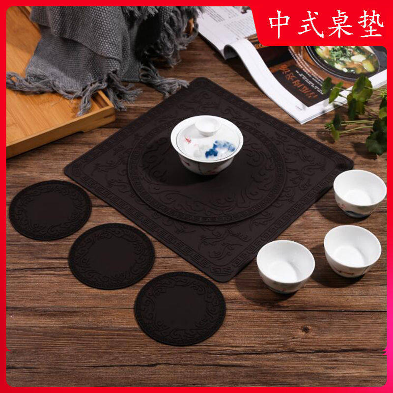 Chinese style Xiangyun waterproof cup cushion pvc soft rubber anti-slip heat insulation cushion dining cushion table cushion tobacco cylinder dish bowl tea road home