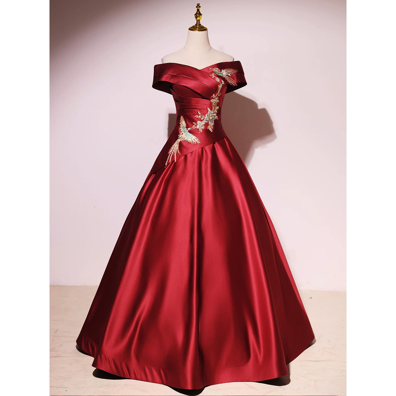 New Chinese-Style Off-The-Shoulder Toast Dress for the Bride, High-End Engagement Satin New Wedding Dress, Slimming Niche Evening Dress for Winter New Chinese-Style Off-The-Shoulder Toast Dress for the Bride, High-End Engagement Satin New Wedding Dress, Slimming Niche Evening Dress for Winter
