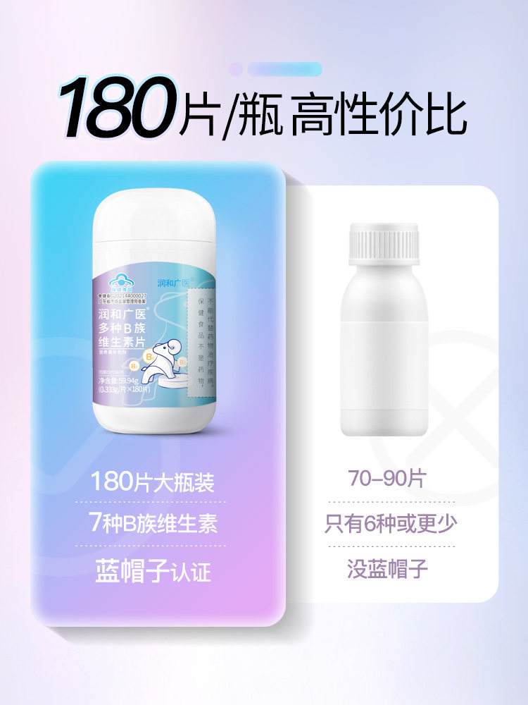 Runhe Guangyi Vitamin B Complex Tablets Multi-Vitamin B B1 B2 B6 B12 Official Genuine Store Supplement Vb