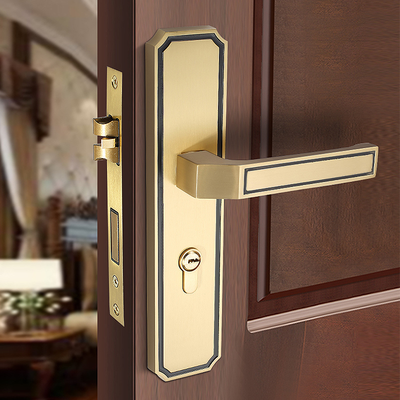 Pure copper door lock new Chinese style indoor bedroom home door lock mute magnetic brass light luxury universal wooden door lock