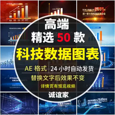 Scientific and technological information data statistical analysis chart type material digital table display introduction subtitle title AE template 50 models