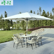 Fujchair Three sets of outdoor waterproof Nordic Courtyard Balcony rattan Garden Outdoor Pendulum Milk Tea Shop Long Table And Chairs Umbrella