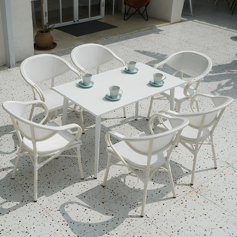 Outdoor table, chair, umbrella, milk tea shop, coffee, outdoor rattan homestay, open-air balcony, courtyard, home leisure three-piece suit