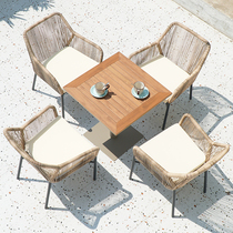 Outdoor Table And Chairs Patio Balcony Casual Nordic Wind Rattan knitted anti-corrosive wood outdoor pendulum rattan chair Home three-piece kit