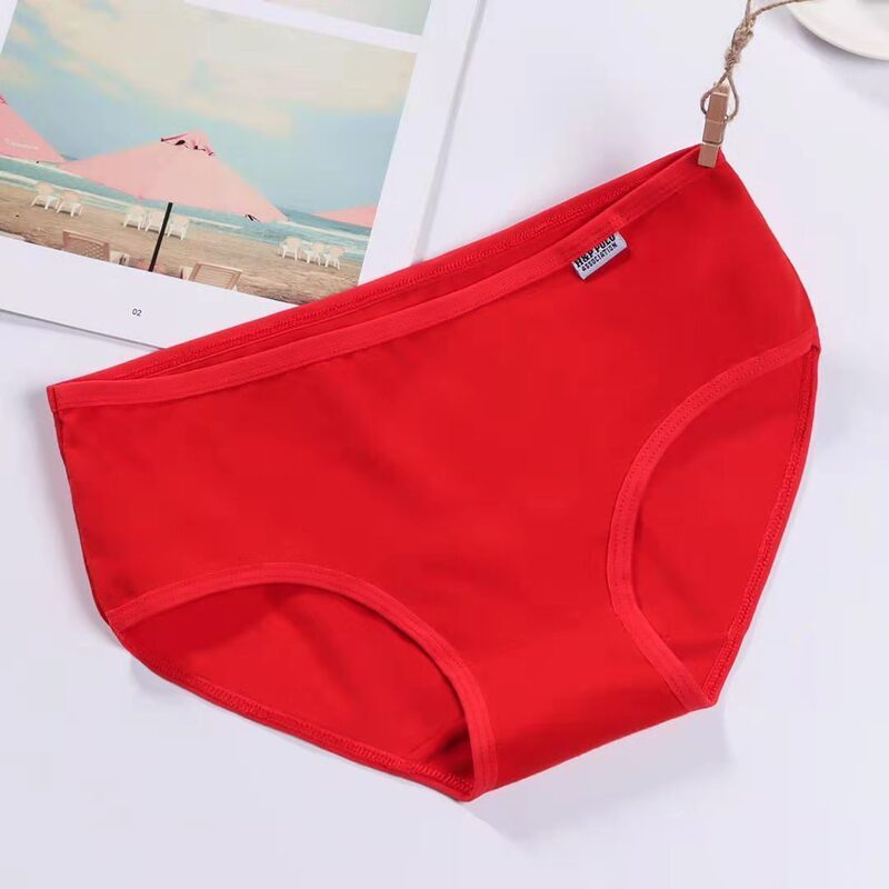 3-Pack Women's Underwear, Pure Cotton, Simple, Breathable, Mid-Low Waist, Solid Color, Bright Red, Full Cotton Crotch, Triangle Briefs for Women