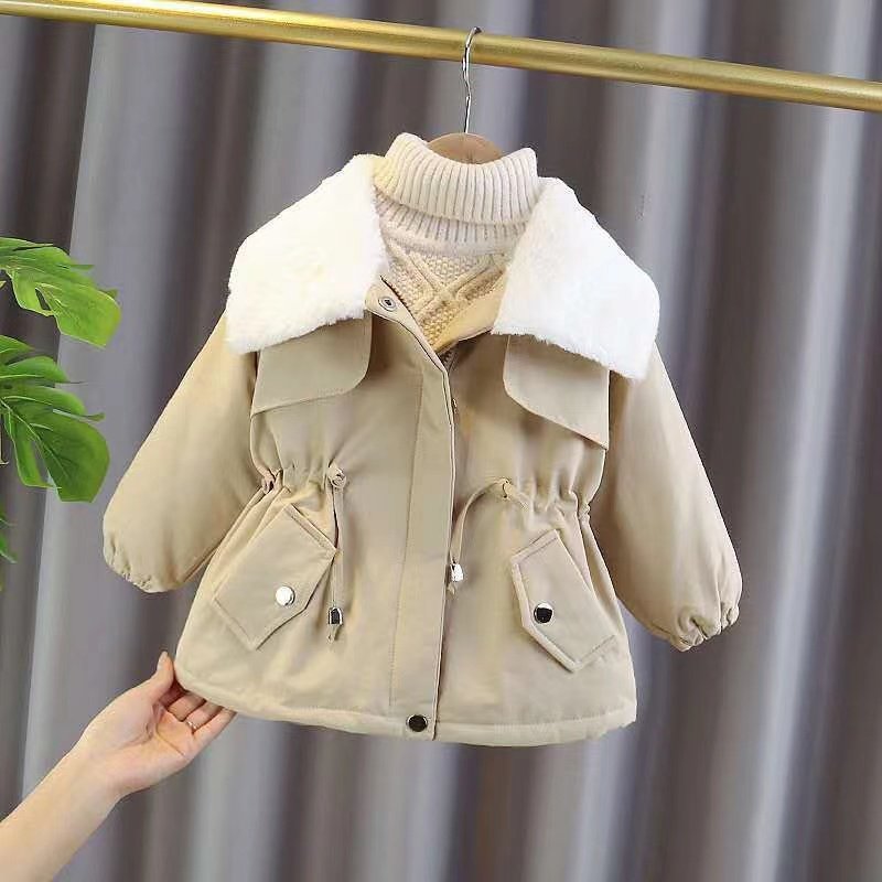 Tongtai girl baby winter cotton coat plus velvet thick windbreaker girl coat 2022 new children's suit autumn and winter girls