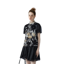 (Pinellia lotus rhyme) puretea tea stand collar puff sleeve top womens burnt velvet 2024 summer new style